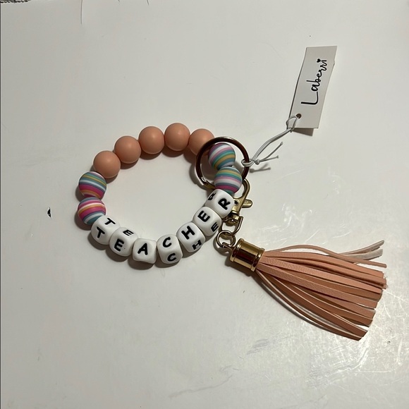 Teacher Orange and Pink Beaded Key with Tassel - Picture 1 of 2